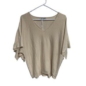 Grace Karin Women’s Beige Knit V‑Neck Short Sleeve Pullover Blouse Top L